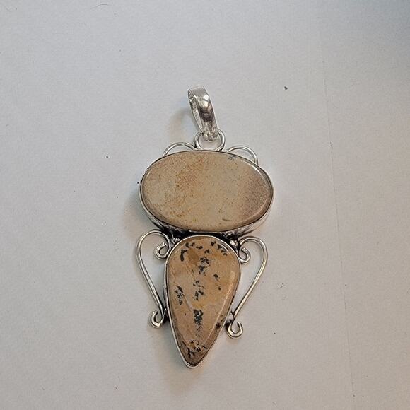 Necklace Pendants Picture Jasper Handmade Jewelry in Sculpted Sterling Silver - Picture 1 of 10